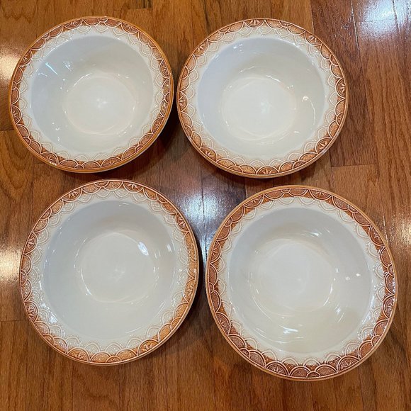 Pier 1 Bowls 11 Inches Lace Design Brown Cream - Picture 1 of 7